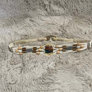 LEATHER SHOP White Rope Belt Small Brass Buckle Boho Bohemian Hippie